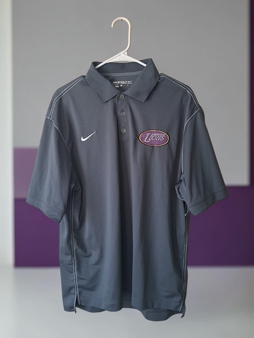 Nike Men’s Dark Gray Polo with Purple Lions Patch